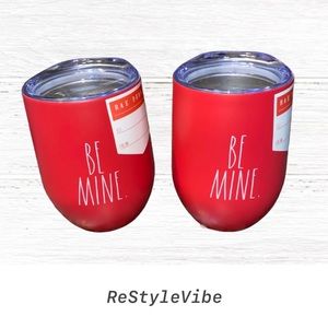 RAE DUNN Set of 2 Insulated Stainless Wine Glasses RED Valentine Be Mine NEW NWT